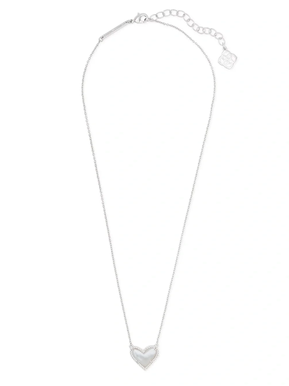 Kendra Scott Ari Heart Silver Pendant Necklace in Ivory Mother-of-Pearl